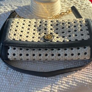 Tory Burch Elegant Black and Cream Woven Crossbody